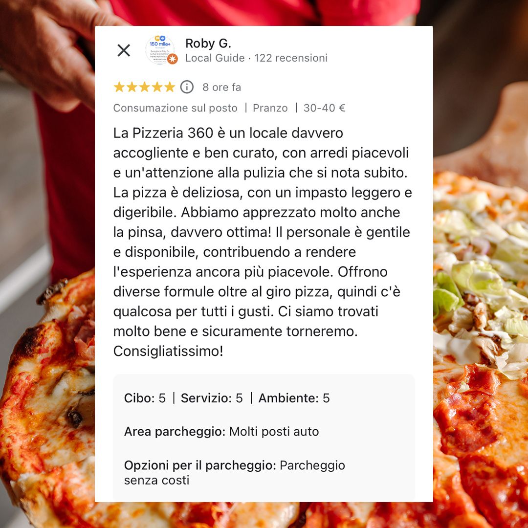 Recensione Pizzeria 360 su Google